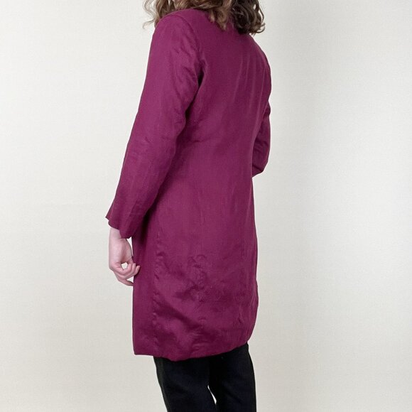 Vintage 100% Linen Pea Coat Light Trench Blazer Jacket Oversized Spring Summer - Picture 2 of 9